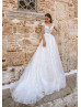 Cap Sleeve Beaded Ivory Lace Wedding Dress